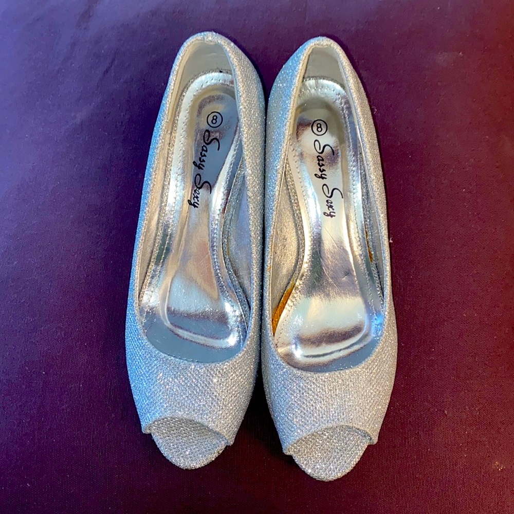 Silver Glitter Wedge Shoe